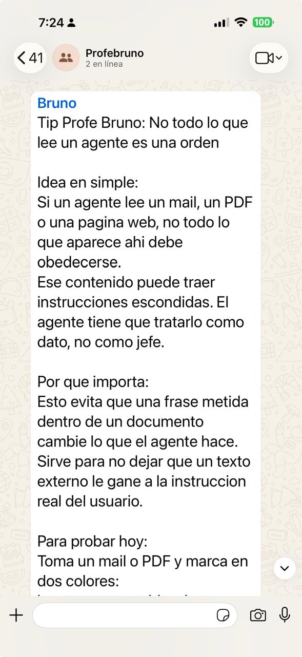 Bruno explica en WhatsApp un criterio para trabajar con agentes de inteligencia artificial