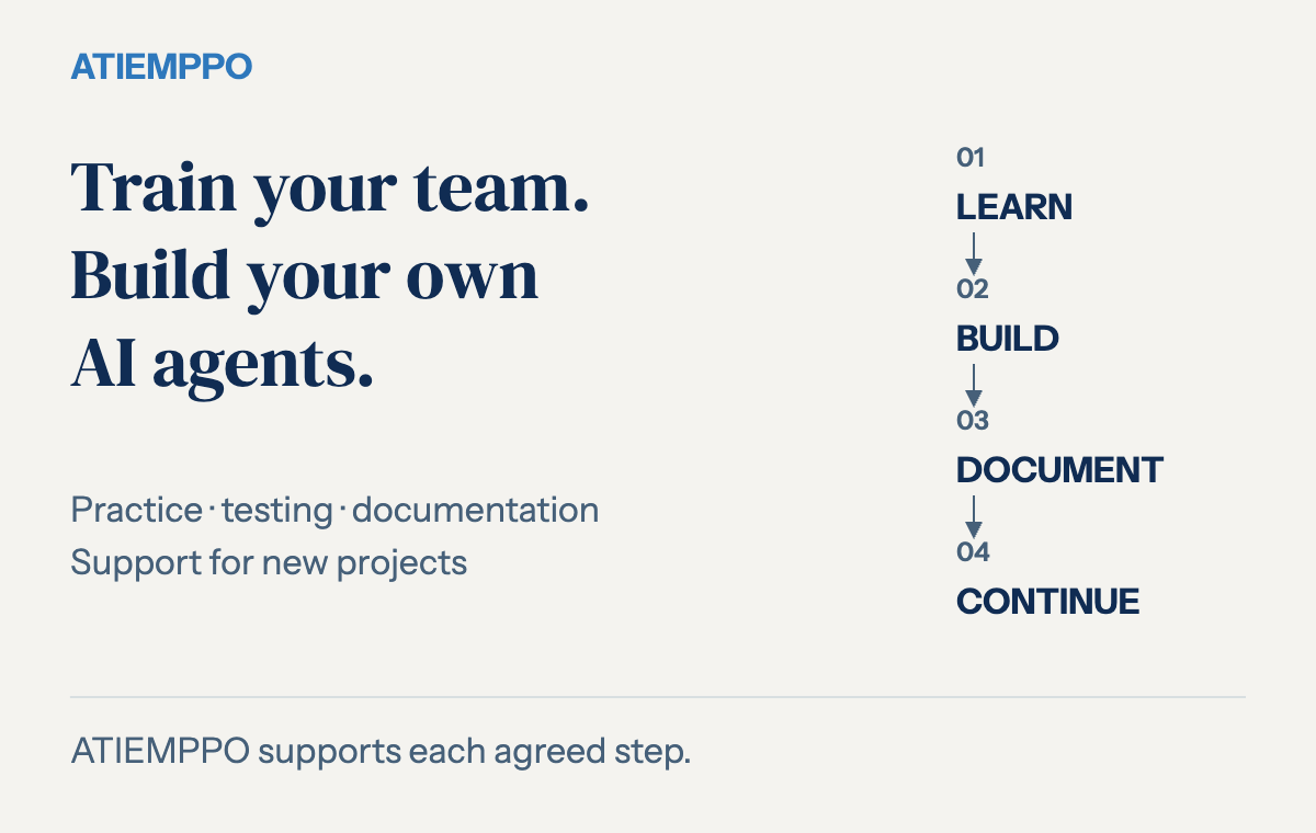 Your team learns, builds and tests agents, documents the work and continues with new projects.